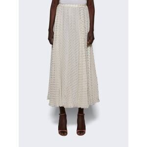 CHLOE Gathered Metallic Polka Dot Silk Blend Maxi Skirt in Snow White FR 38
